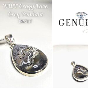 NWT Sterling Gray Crazy Lace Drop Pendant